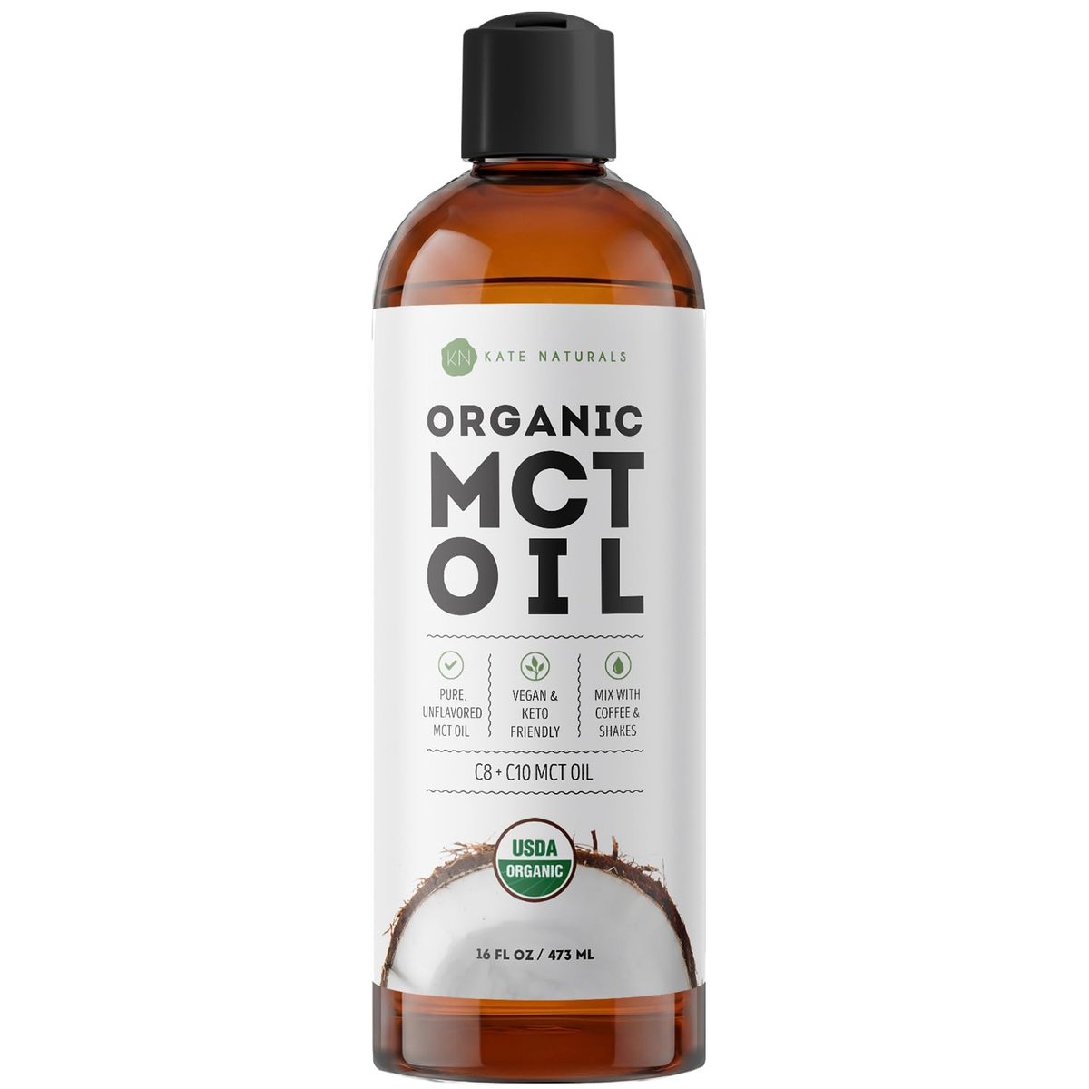 Kate Naturals MCT Öl für Kaffee & Keto (480 ml) – USDA Bio MCT Öl flüssig mit nur C8 & C10, geruchlos, für Körper & Geist, ohne Nachgeschmack