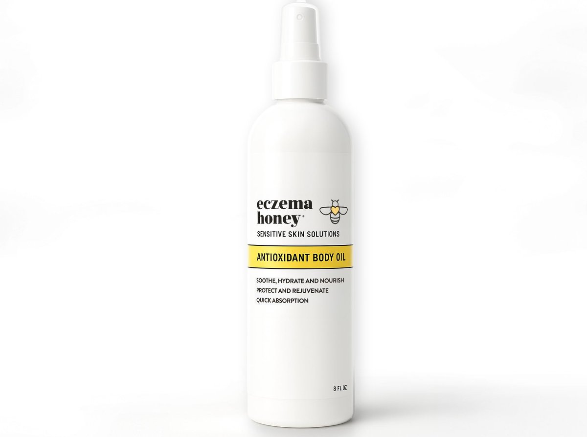 ECZEMA HONEY Antioxidant Body Oil – After Shower All Over Body Oil Spray für trockene & empfindliche Haut – Unscented Körperöl für Frauen, Männer & Kinder (236 ml)