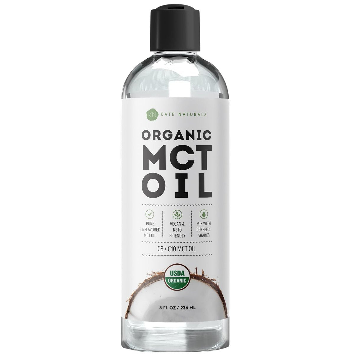 Kate Naturals MCT Öl für Kaffee – Reines Kokosnuss-MCT-Öl C8 und C10 (240 ml, Bio, ungewürzt)