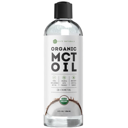 Kate Naturals MCT Öl für Kaffee – Reines Kokosnuss-MCT-Öl C8 und C10 (240 ml, Bio, ungewürzt)