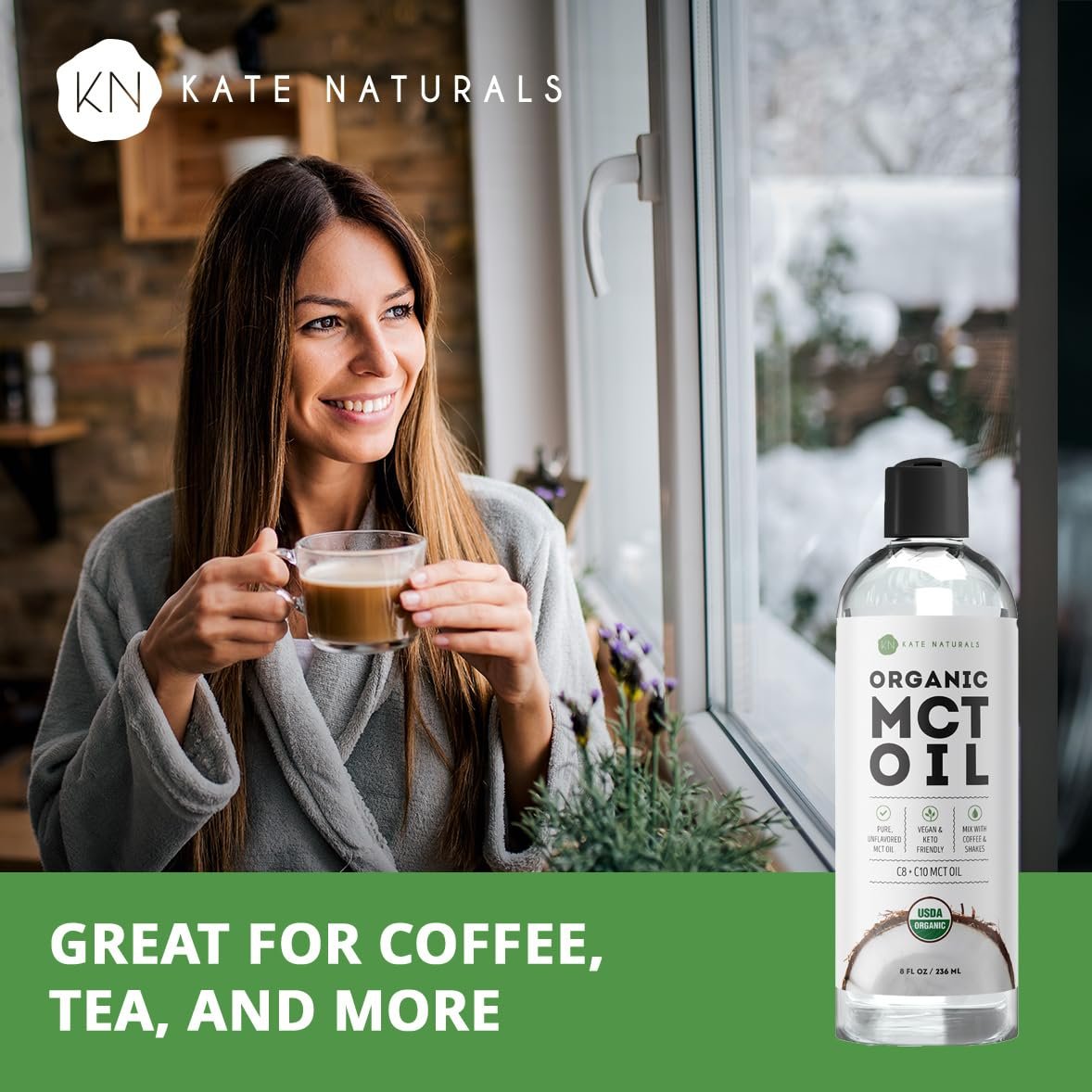 Kate Naturals MCT Öl für Kaffee – Reines Kokosnuss-MCT-Öl C8 und C10 (240 ml, Bio, ungewürzt)