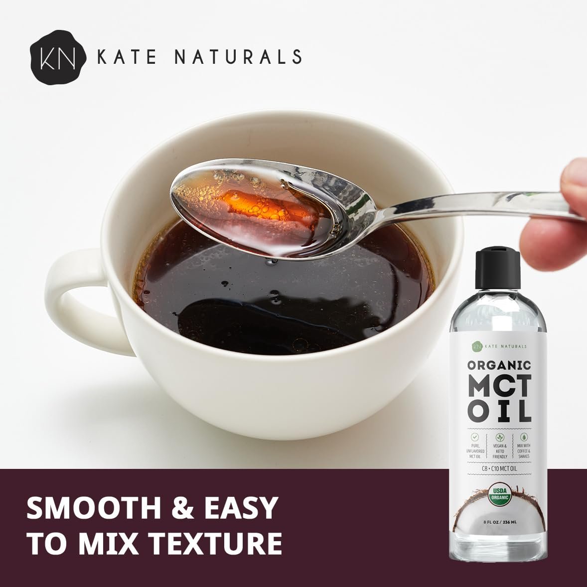 Kate Naturals MCT Öl für Kaffee – Reines Kokosnuss-MCT-Öl C8 und C10 (240 ml, Bio, ungewürzt)