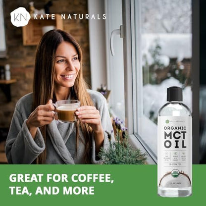 Kate Naturals MCT Öl für Kaffee – Reines Kokosnuss-MCT-Öl C8 und C10 (240 ml, Bio, ungewürzt)