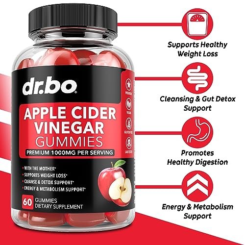 DR. BO ACV Apfelessig Gummibärchen – Natürliche Unterstützung für Gewichtsverlust, Entgiftung, Verdauung und Darmgesundheit – 1000 mg Apfelessig mit der Mutter – 60 Stück