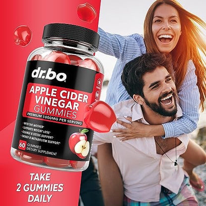 DR. BO ACV Apfelessig Gummibärchen – Natürliche Unterstützung für Gewichtsverlust, Entgiftung, Verdauung und Darmgesundheit – 1000 mg Apfelessig mit der Mutter – 60 Stück