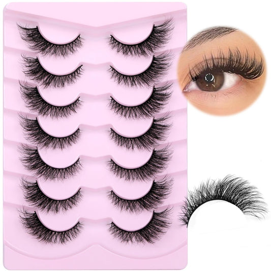 PHKERATA Natürliche Katzenaugen-Wimpern 15mm 6D Volumen Streifen Fake Wimpern Wispy Fox Eye Lashes, 7 Paare