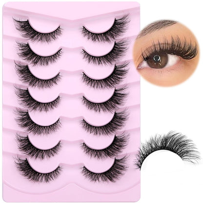 PHKERATA Natürliche Katzenaugen-Wimpern 15mm 6D Volumen Streifen Fake Wimpern Wispy Fox Eye Lashes, 7 Paare