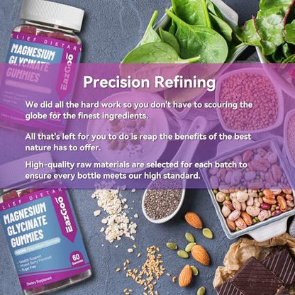 EAZGOO Magnesium Glycinat Gummies 400mg mit L-Threonin 200mg – Zuckerfreies Magnesium-Kalium-Präparat mit Vitamin D, B6, CoQ10 für Muskeln – 60 gemischte Beeren-Gummis