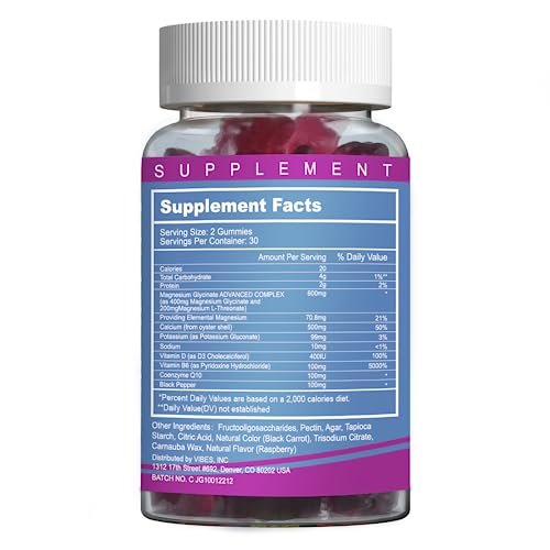EAZGOO Magnesium Glycinat Gummies 400mg mit L-Threonin 200mg – Zuckerfreies Magnesium-Kalium-Präparat mit Vitamin D, B6, CoQ10 für Muskeln – 60 gemischte Beeren-Gummis