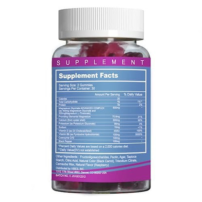 EAZGOO Magnesium Glycinat Gummies 400mg mit L-Threonin 200mg – Zuckerfreies Magnesium-Kalium-Präparat mit Vitamin D, B6, CoQ10 für Muskeln – 60 gemischte Beeren-Gummis