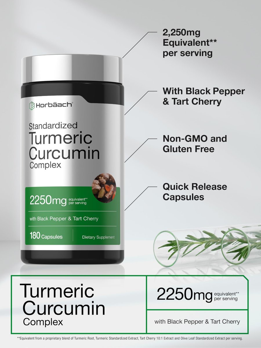 Horbäach Kurkuma Curcumin Komplex | 180 Kapseln | mit Schwarzem Pfeffer & Sauerkirsche | Nicht-GVO & Glutenfrei