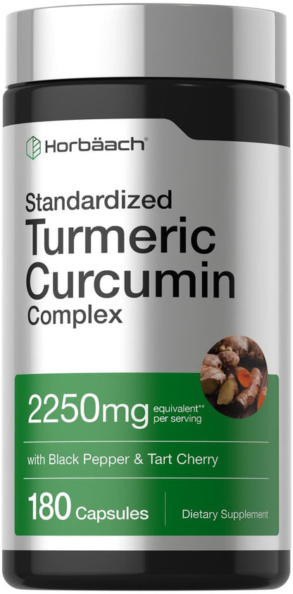 Horbäach Kurkuma Curcumin Komplex | 180 Kapseln | mit Schwarzem Pfeffer & Sauerkirsche | Nicht-GVO & Glutenfrei