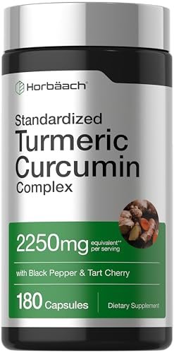 Horbäach Kurkuma Curcumin Komplex | 180 Kapseln | mit Schwarzem Pfeffer & Sauerkirsche | Nicht-GVO & Glutenfrei