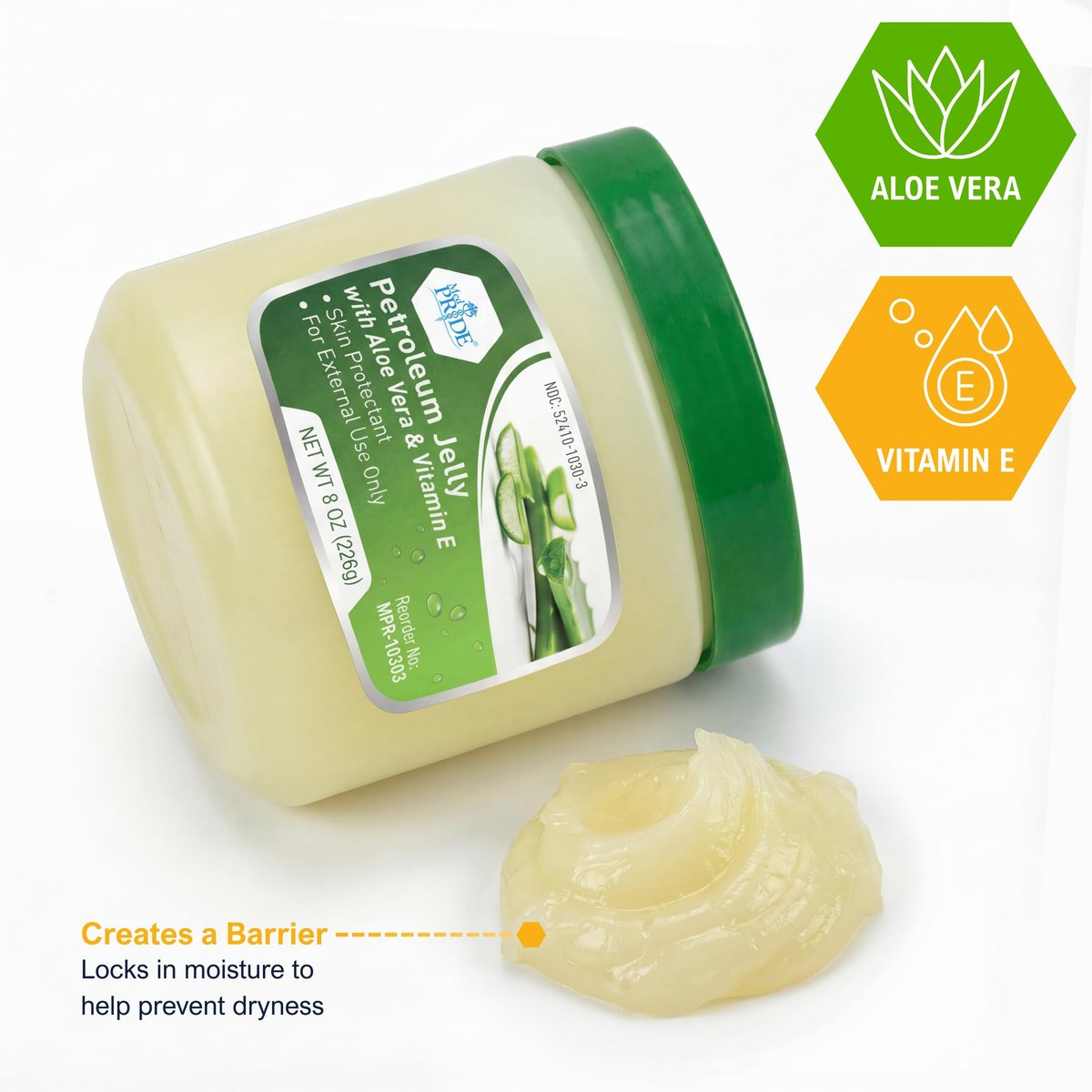 MED PRIDE Petroleum Jelly mit Aloe Vera & Vitamin E, 227 g – Hautschutz und Feuchtigkeitscreme für trockene oder gereizte Haut, Ausschläge, rissige Lippen, kleine Schnitte, Verbrennungen und Windeldermatitis
