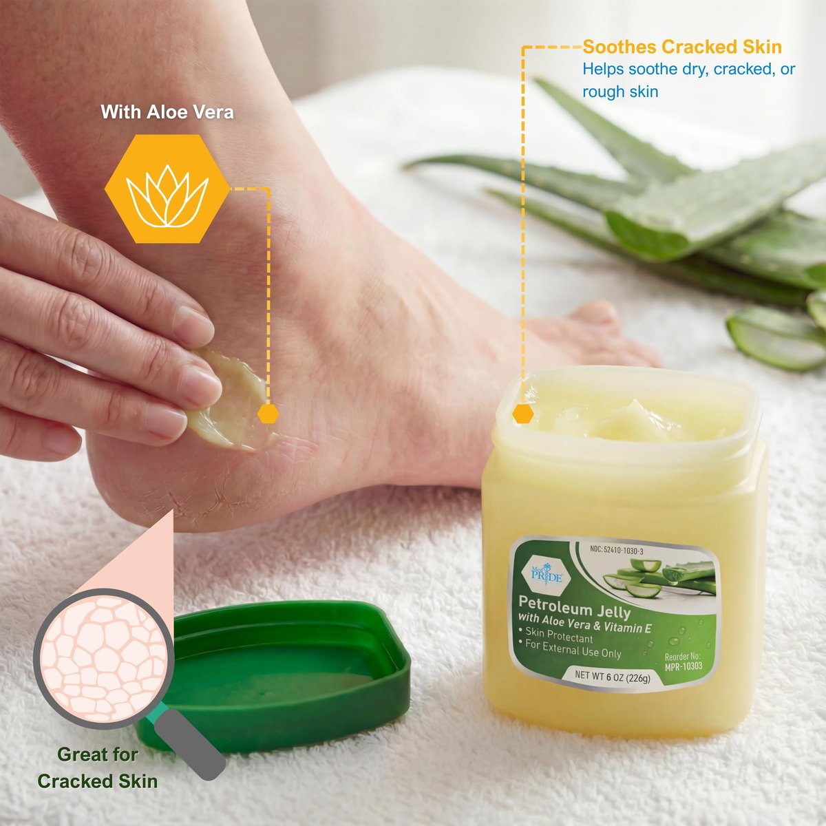 MED PRIDE Petroleum Jelly mit Aloe Vera & Vitamin E, 227 g – Hautschutz und Feuchtigkeitscreme für trockene oder gereizte Haut, Ausschläge, rissige Lippen, kleine Schnitte, Verbrennungen und Windeldermatitis