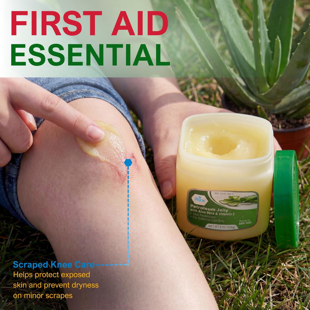 MED PRIDE Petroleum Jelly mit Aloe Vera & Vitamin E, 227 g – Hautschutz und Feuchtigkeitscreme für trockene oder gereizte Haut, Ausschläge, rissige Lippen, kleine Schnitte, Verbrennungen und Windeldermatitis