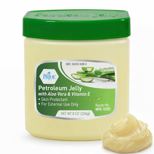 MED PRIDE Petroleum Jelly mit Aloe Vera & Vitamin E, 227 g – Hautschutz und Feuchtigkeitscreme für trockene oder gereizte Haut, Ausschläge, rissige Lippen, kleine Schnitte, Verbrennungen und Windeldermatitis