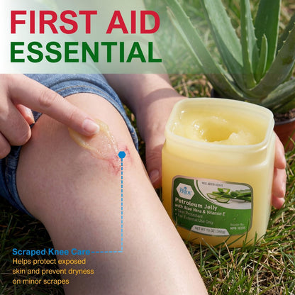 MED PRIDE Petroleum Jelly mit Aloe Vera & Vitamin E, 13 oz – Hautschutz und Feuchtigkeitscreme für trockene oder gereizte Haut, Ausschlag, rissige Lippen, kleine Schnitte, Verbrennungen und Windelausschlag