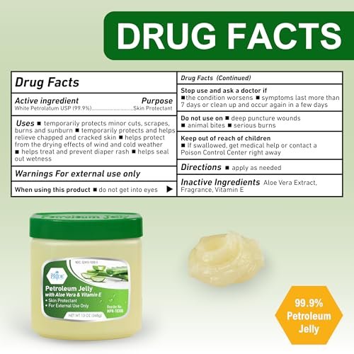 MED PRIDE Petroleum Jelly mit Aloe Vera & Vitamin E, 13 oz – Hautschutz und Feuchtigkeitscreme für trockene oder gereizte Haut, Ausschlag, rissige Lippen, kleine Schnitte, Verbrennungen und Windelausschlag