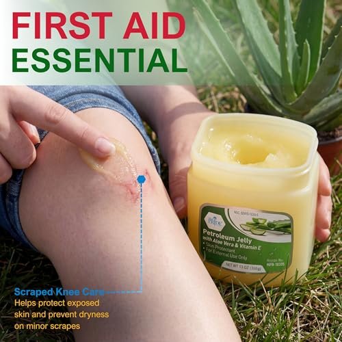 MED PRIDE Petroleum Jelly mit Aloe Vera & Vitamin E, 13 oz – Hautschutz und Feuchtigkeitscreme für trockene oder gereizte Haut, Ausschlag, rissige Lippen, kleine Schnitte, Verbrennungen und Windelausschlag