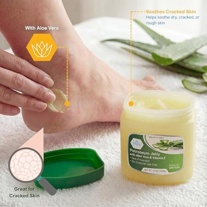 MED PRIDE Petroleum Jelly mit Aloe Vera & Vitamin E, 13 oz – Hautschutz und Feuchtigkeitscreme für trockene oder gereizte Haut, Ausschlag, rissige Lippen, kleine Schnitte, Verbrennungen und Windelausschlag