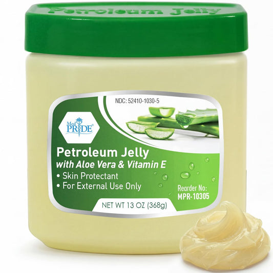 MED PRIDE Petroleum Jelly mit Aloe Vera & Vitamin E, 13 oz – Hautschutz und Feuchtigkeitscreme für trockene oder gereizte Haut, Ausschlag, rissige Lippen, kleine Schnitte, Verbrennungen und Windelausschlag