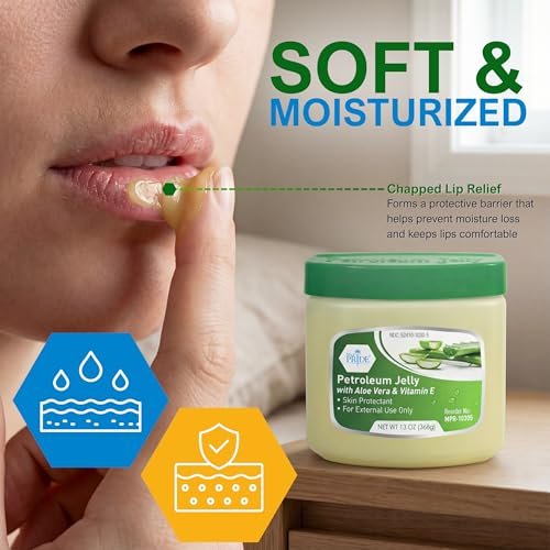 MED PRIDE Petroleum Jelly mit Aloe Vera & Vitamin E, 13 oz – Hautschutz und Feuchtigkeitscreme für trockene oder gereizte Haut, Ausschlag, rissige Lippen, kleine Schnitte, Verbrennungen und Windelausschlag