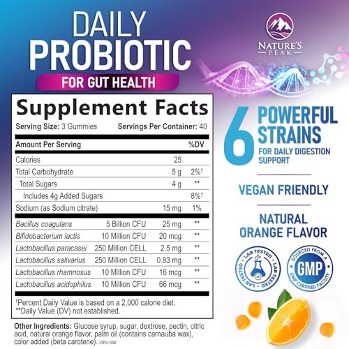 Probiotische Gummibärchen – 6 Premium-Probiotika-Stämme – Tägliches Probiotikum für die Darmgesundheit für Frauen, Männer & Teenager – Natürliche Unterstützung der Verdauung und des Immunsystems – 120 Gummibärchen