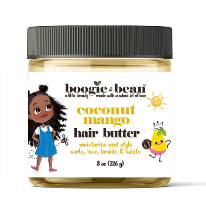 Boogie and Bean Haarstylingcreme oder Pomade für dickes und lockiges Kinderhaar mit Locs, Locken, Twists & Zöpfen, hergestellt mit natürlichen Ölen wie Kokosnuss & Mangobutter für schwarzes Haar