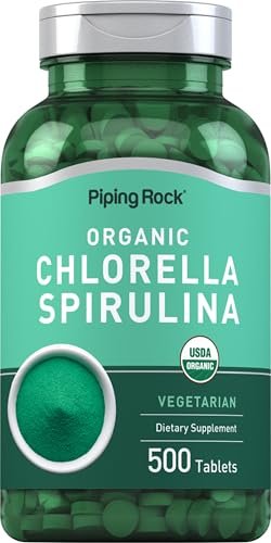 Piping Rock Bio Chlorella Spirulina | 500 Tabletten | Vegetarische Kapseln | Nahrungsergänzungsmittel, Nicht-GVO, Glutenfrei