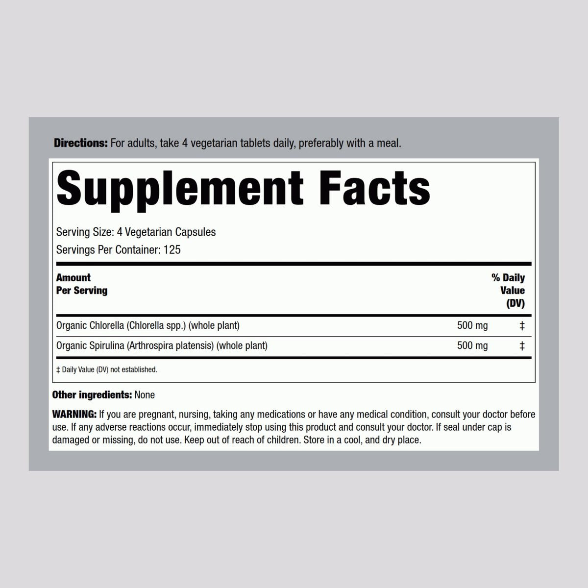 Piping Rock Bio Chlorella Spirulina | 500 Tabletten | Vegetarische Kapseln | Nahrungsergänzungsmittel, Nicht-GVO, Glutenfrei