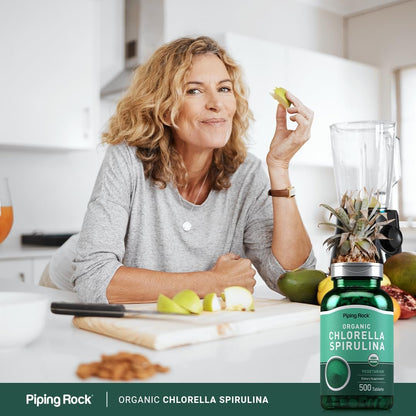 Piping Rock Bio Chlorella Spirulina | 500 Tabletten | Vegetarische Kapseln | Nahrungsergänzungsmittel, Nicht-GVO, Glutenfrei