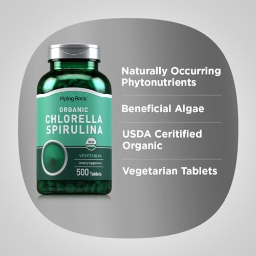 Piping Rock Bio Chlorella Spirulina | 500 Tabletten | Vegetarische Kapseln | Nahrungsergänzungsmittel, Nicht-GVO, Glutenfrei