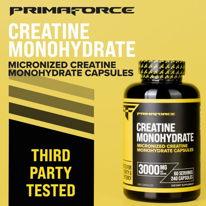 Primaforce Creatin Monohydrat Kapseln – 240 Kapseln, 3.000 mg pro Portion, glutenfrei und nicht gentechnisch verändert