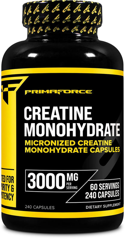 Primaforce Creatin Monohydrat Kapseln – 240 Kapseln, 3.000 mg pro Portion, glutenfrei und nicht gentechnisch verändert