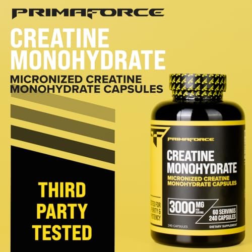 Primaforce Creatin Monohydrat Kapseln – 240 Kapseln, 3.000 mg pro Portion, glutenfrei und nicht gentechnisch verändert
