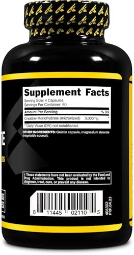 Primaforce Creatin Monohydrat Kapseln – 240 Kapseln, 3.000 mg pro Portion, glutenfrei und nicht gentechnisch verändert