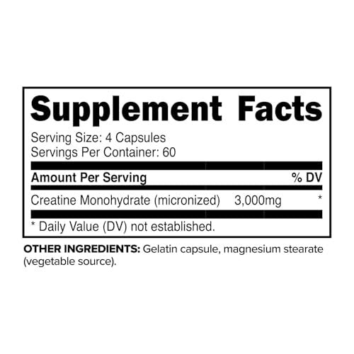Primaforce Creatin Monohydrat Kapseln – 240 Kapseln, 3.000 mg pro Portion, glutenfrei und nicht gentechnisch verändert