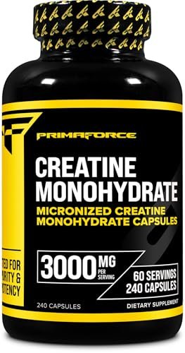 Primaforce Creatin Monohydrat Kapseln – 240 Kapseln, 3.000 mg pro Portion, glutenfrei und nicht gentechnisch verändert