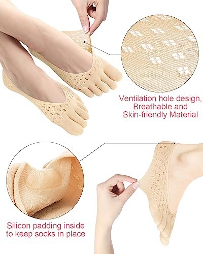 BLATOWN 6 Paar Ballenentlastungs-Socken, Zehenausrichtung Kompressions-Zehentrenner-Socken, No Show Low Cut Liner Fünf-Finger für Damen & Herren Ballenzeh