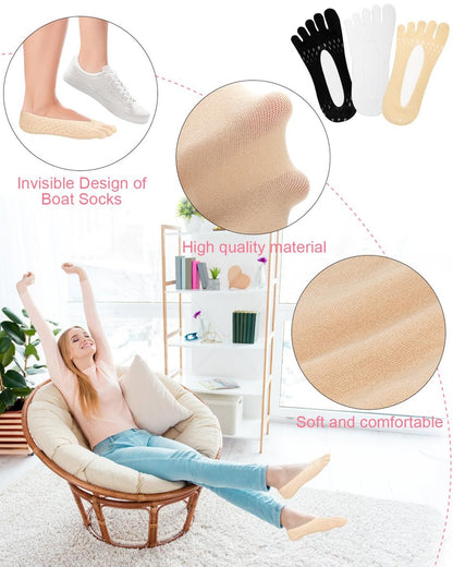 BLATOWN 6 Paar Ballenentlastungs-Socken, Zehenausrichtung Kompressions-Zehentrenner-Socken, No Show Low Cut Liner Fünf-Finger für Damen & Herren Ballenzeh