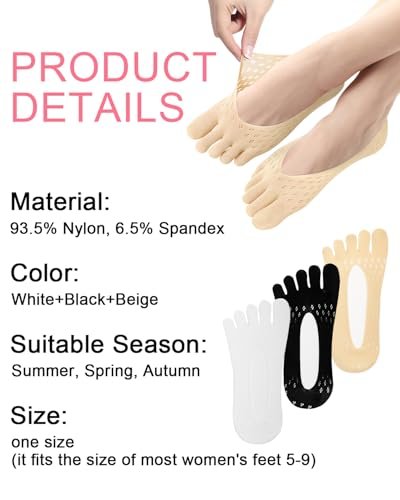 BLATOWN 6 Paar Ballenentlastungs-Socken, Zehenausrichtung Kompressions-Zehentrenner-Socken, No Show Low Cut Liner Fünf-Finger für Damen & Herren Ballenzeh