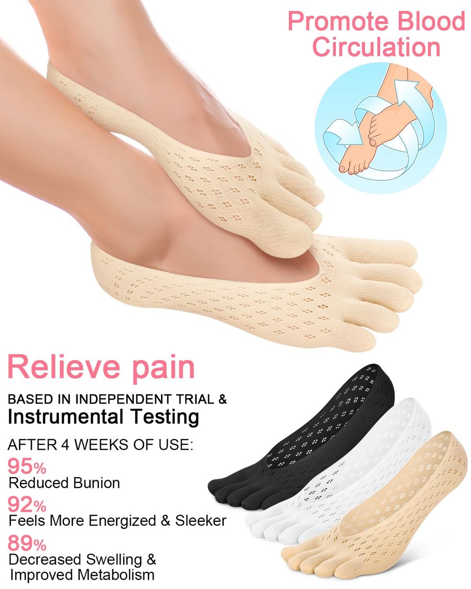BLATOWN 6 Paar Ballenentlastungs-Socken, Zehenausrichtung Kompressions-Zehentrenner-Socken, No Show Low Cut Liner Fünf-Finger für Damen & Herren Ballenzeh