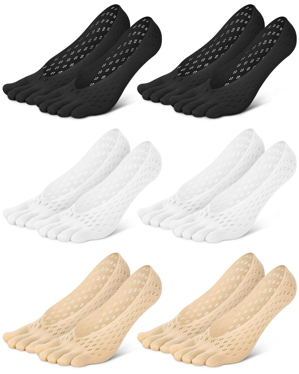 BLATOWN 6 Paar Ballenentlastungs-Socken, Zehenausrichtung Kompressions-Zehentrenner-Socken, No Show Low Cut Liner Fünf-Finger für Damen & Herren Ballenzeh