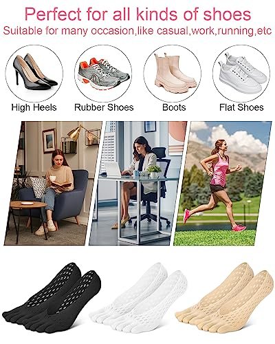 BLATOWN 6 Paar Ballenentlastungs-Socken, Zehenausrichtung Kompressions-Zehentrenner-Socken, No Show Low Cut Liner Fünf-Finger für Damen & Herren Ballenzeh