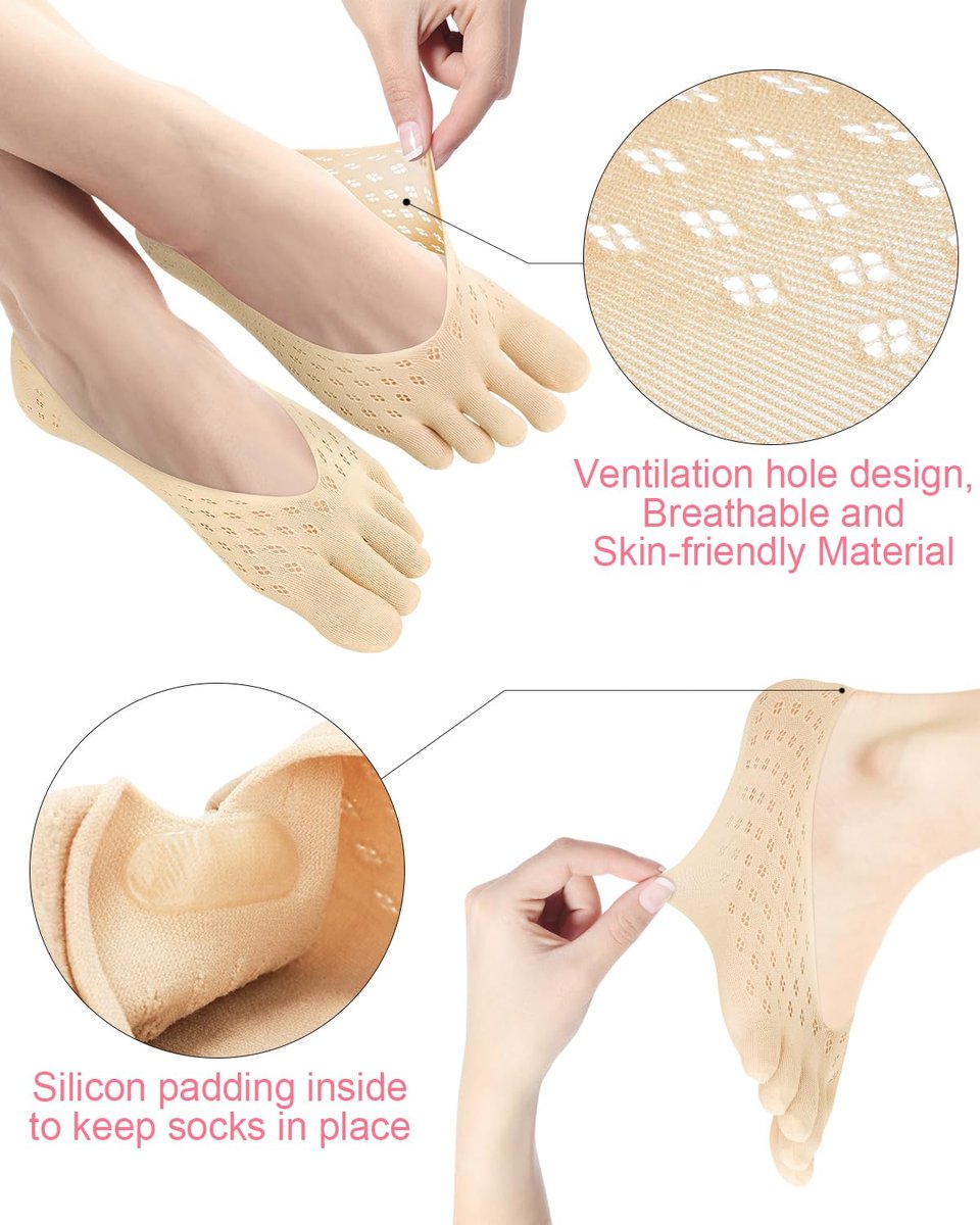 BLATOWN 6 Paar Ballenentlastungs-Socken, Zehenausrichtung Kompressions-Zehentrenner-Socken, No Show Low Cut Liner Fünf-Finger für Damen & Herren Ballenzeh