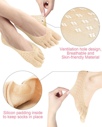 BLATOWN 6 Paar Ballenentlastungs-Socken, Zehenausrichtung Kompressions-Zehentrenner-Socken, No Show Low Cut Liner Fünf-Finger für Damen & Herren Ballenzeh