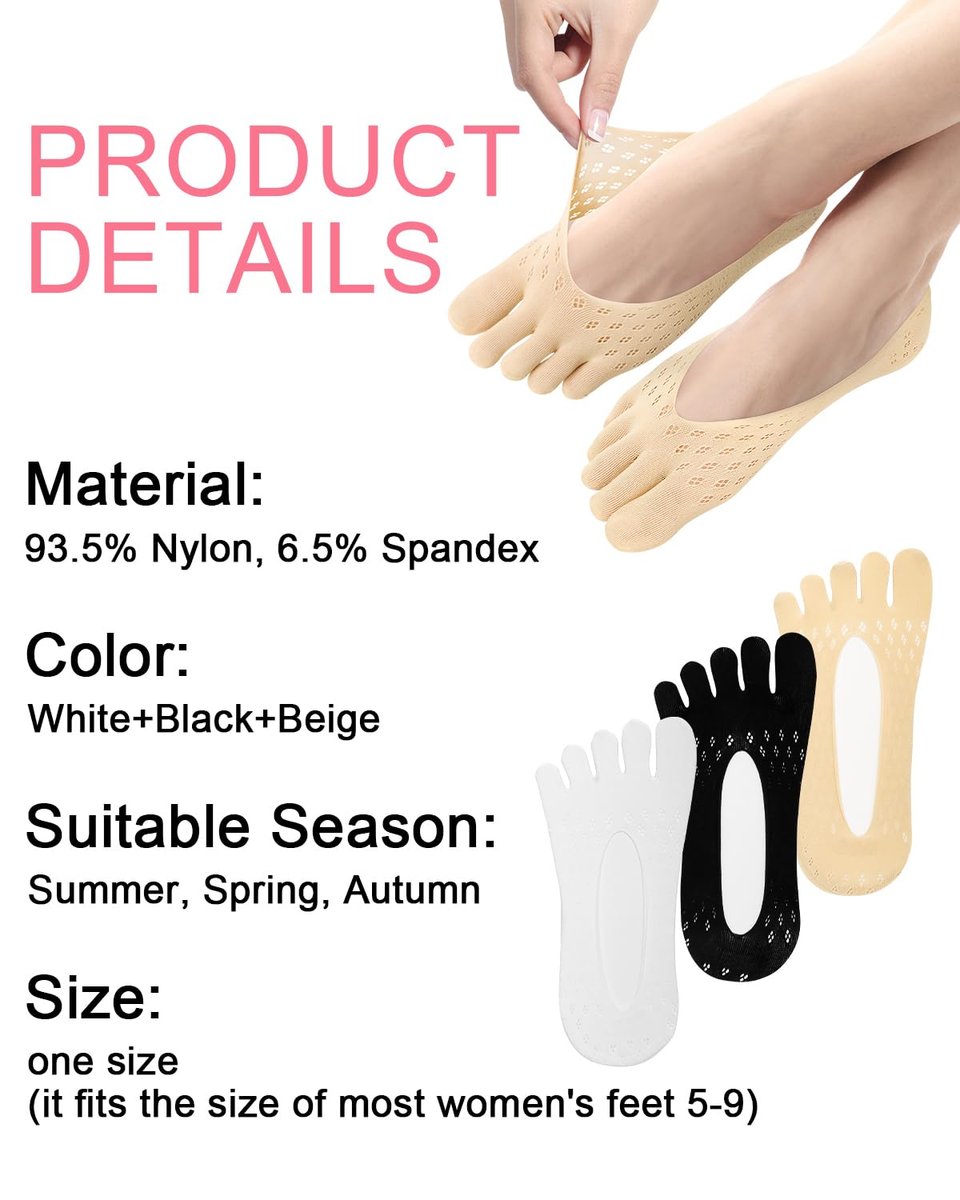 BLATOWN 6 Paar Ballenentlastungs-Socken, Zehenausrichtung Kompressions-Zehentrenner-Socken, No Show Low Cut Liner Fünf-Finger für Damen & Herren Ballenzeh