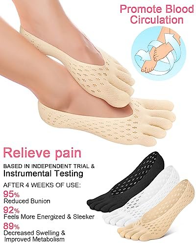 BLATOWN 6 Paar Ballenentlastungs-Socken, Zehenausrichtung Kompressions-Zehentrenner-Socken, No Show Low Cut Liner Fünf-Finger für Damen & Herren Ballenzeh