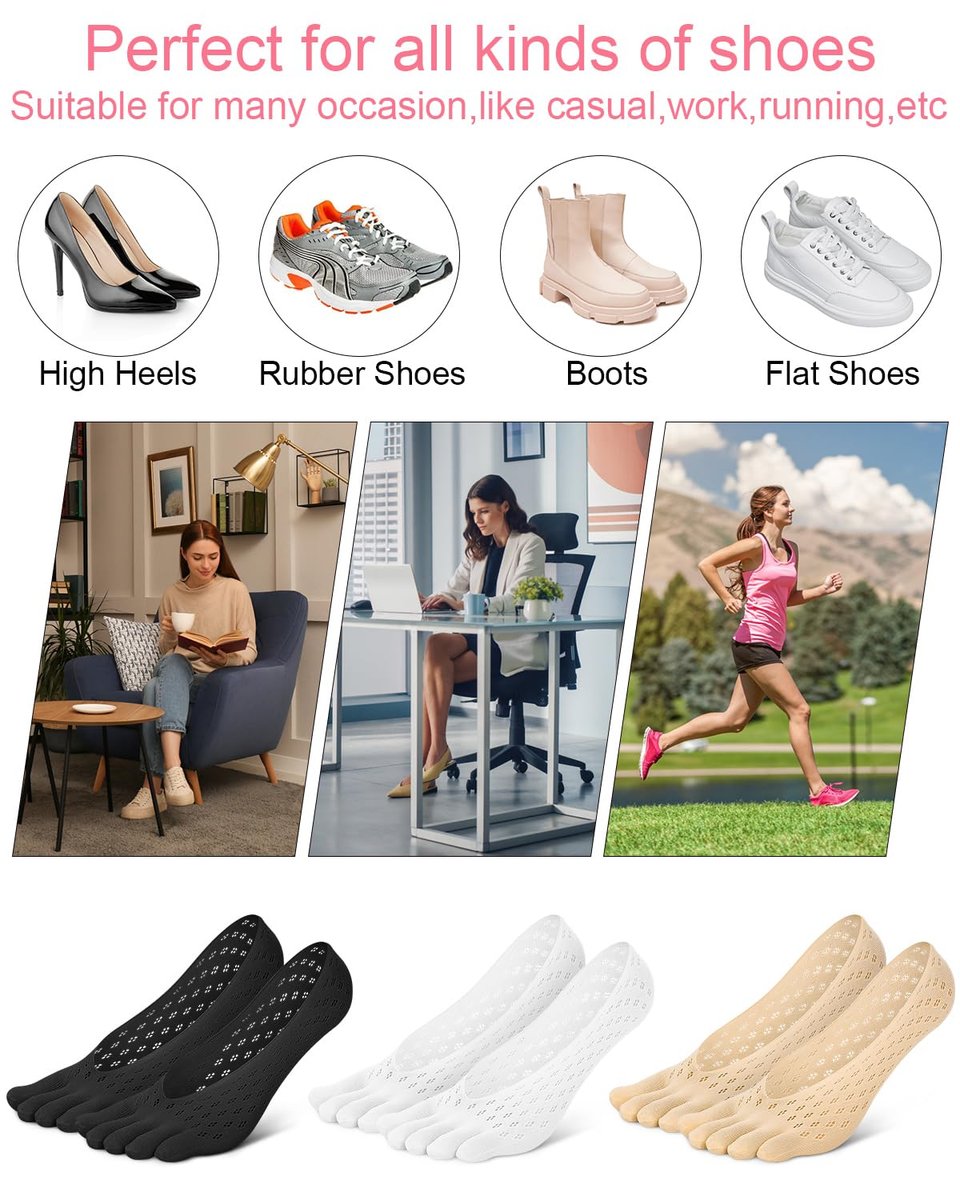 BLATOWN 6 Paar Ballenentlastungs-Socken, Zehenausrichtung Kompressions-Zehentrenner-Socken, No Show Low Cut Liner Fünf-Finger für Damen & Herren Ballenzeh